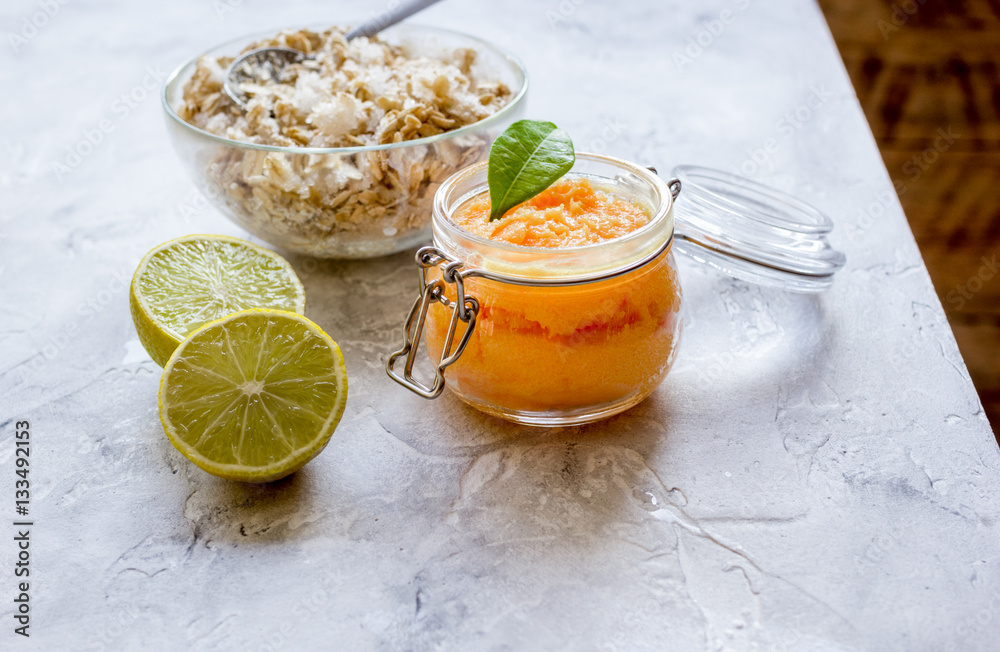 organic citrus scrub homemade on gray background