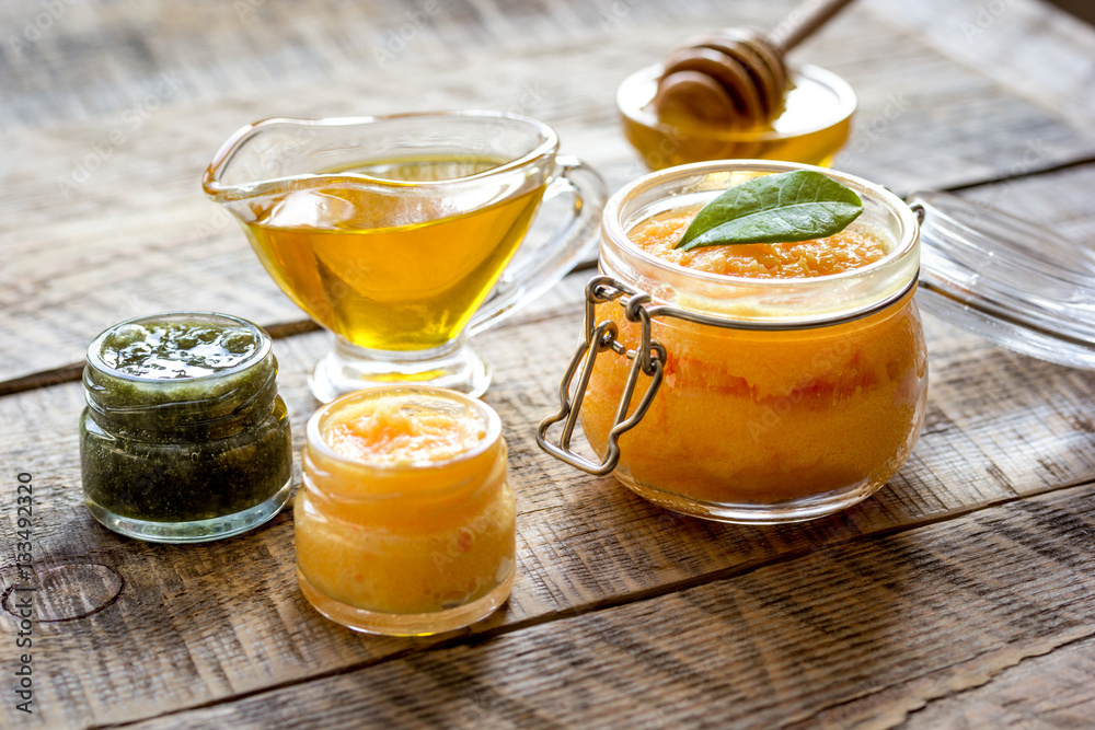 organic citrus scrub homemade on wooden background