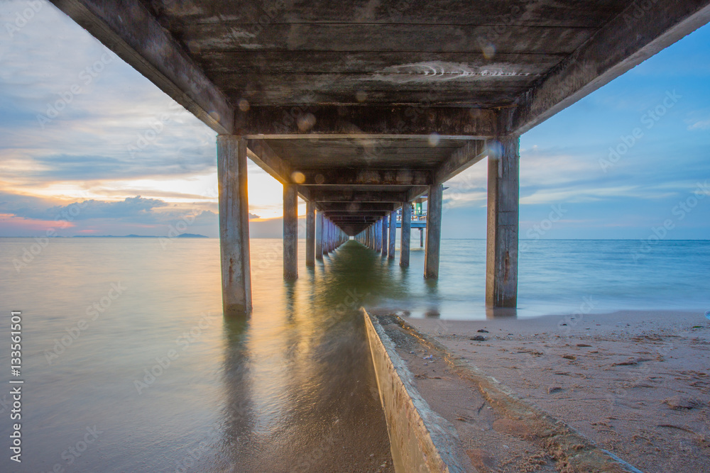 wood bridge in sunset time solf lighting