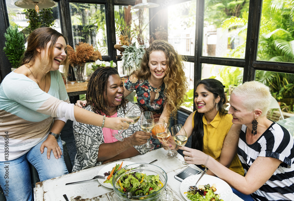 Diversity Women Group Hanging Eating Together Concept