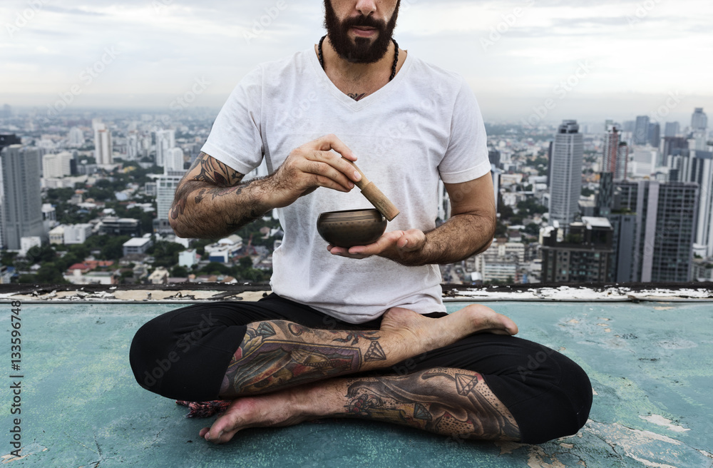 Man Practice Yoga Rooftop Concept