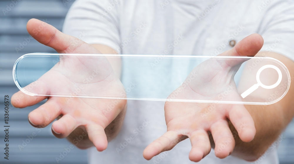 Man surfing on internet using tactile web address bar 3D renderi