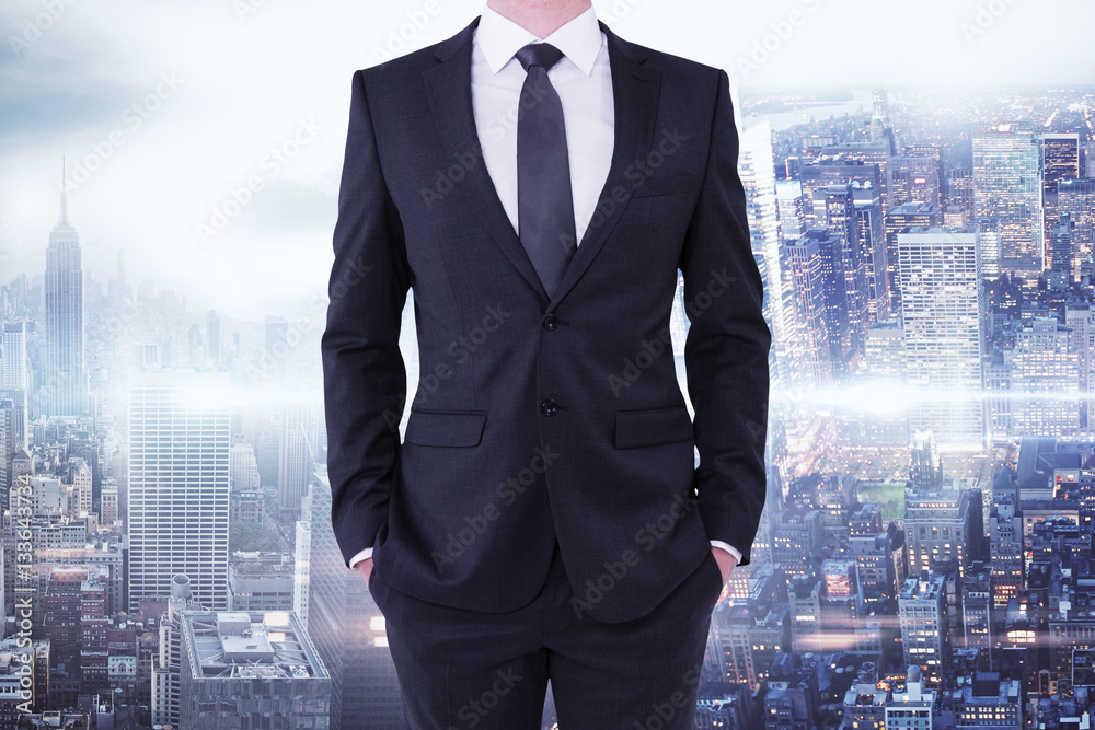 businessman on city background