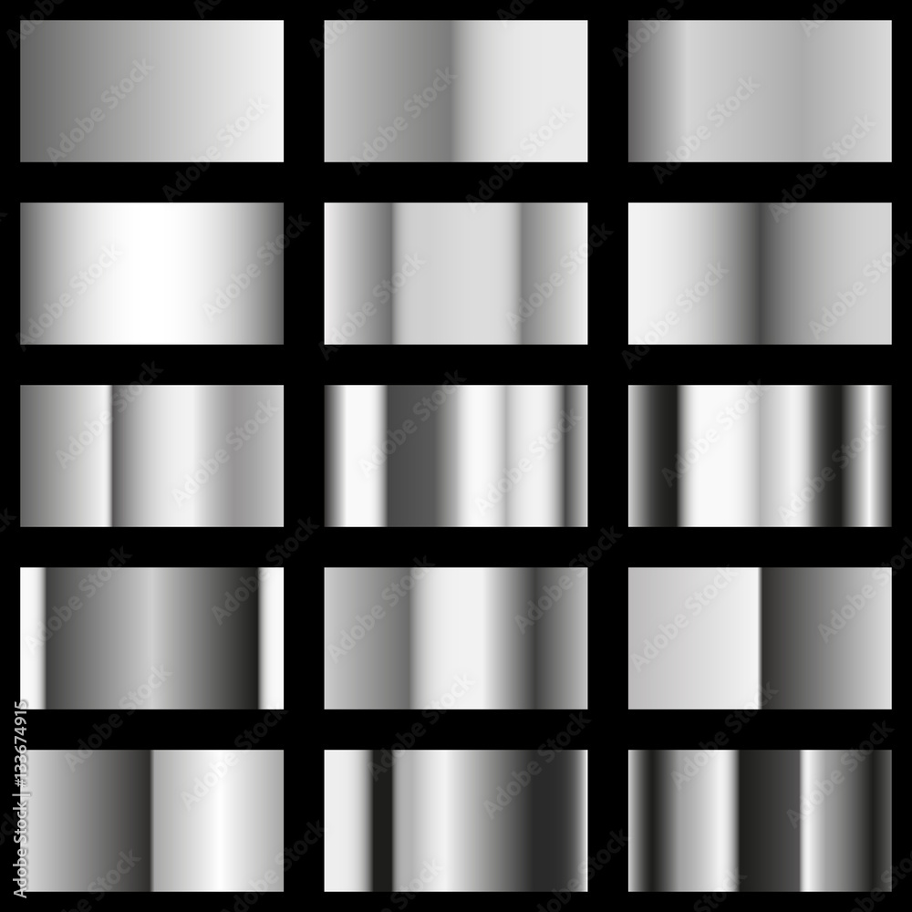 Set of metal texture template for your design, silver color, vector, isolated 