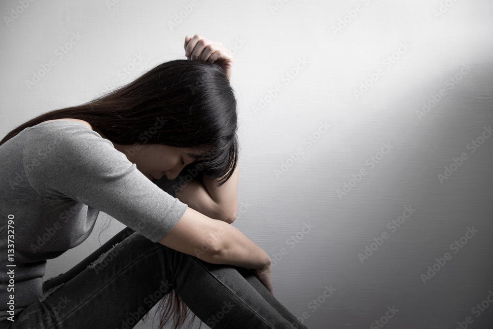 depression woman sit on floor