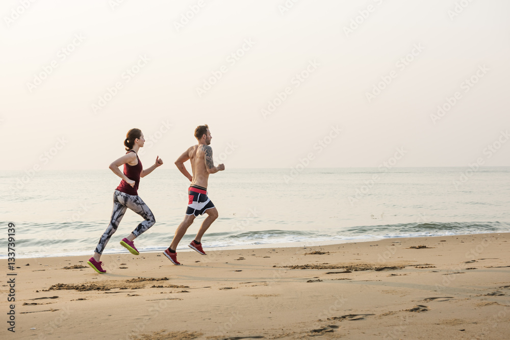 Running Exercise Training Healthy Lifestyle Beach Concept