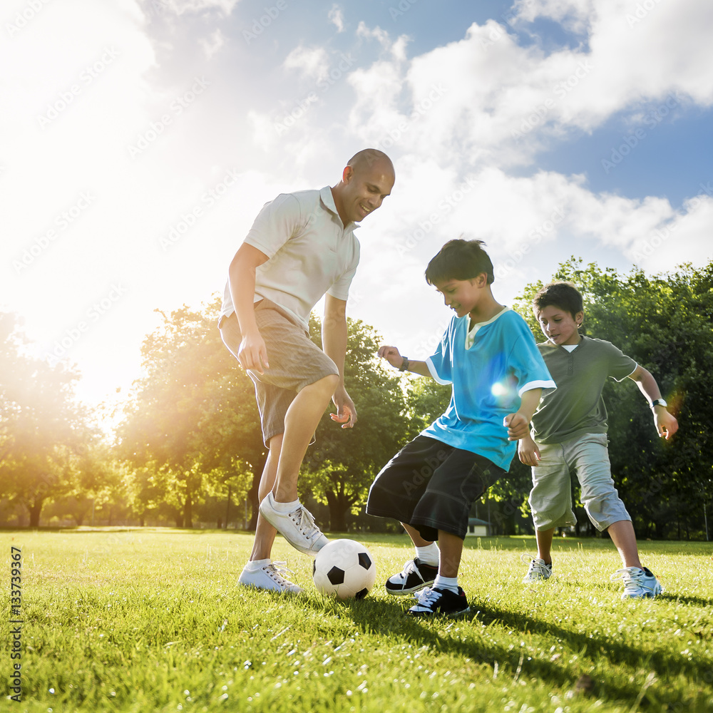 Soccer Football Field Father Son Activity Summer Concept