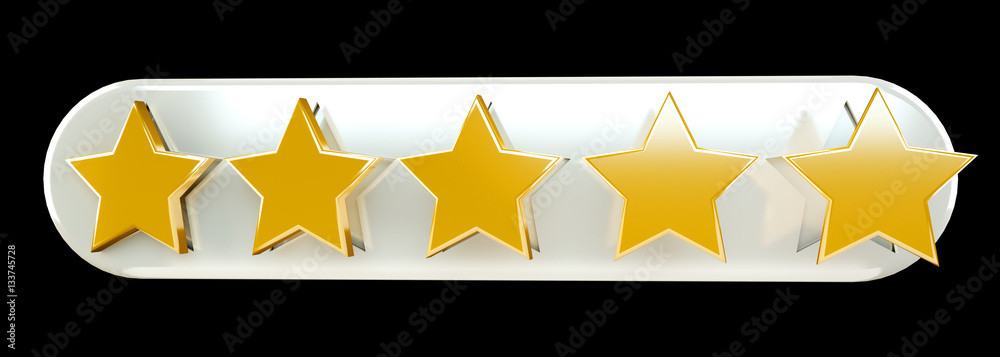 Five digital gold ranking stars 3D rendering