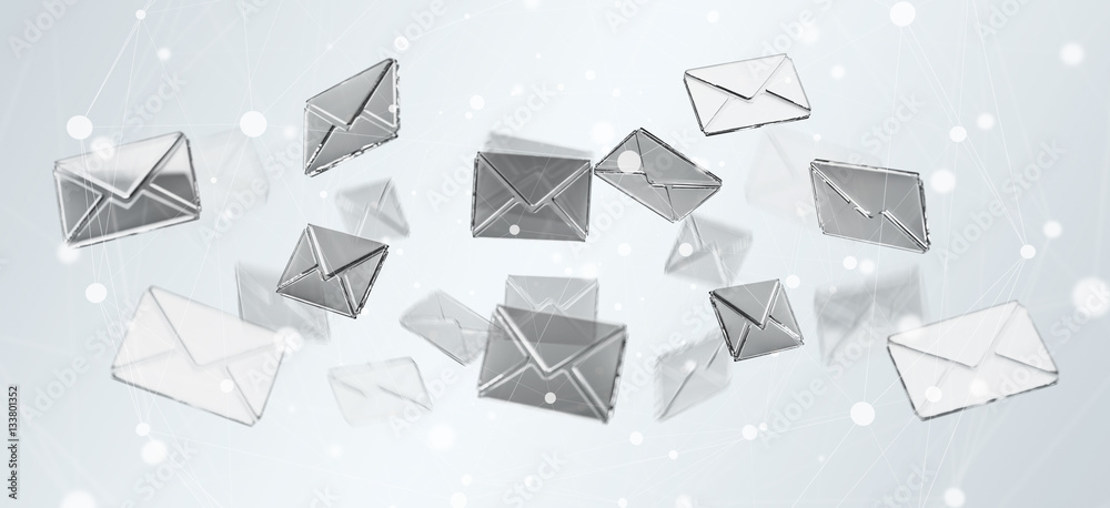 3D rendering flying email icon and web flying