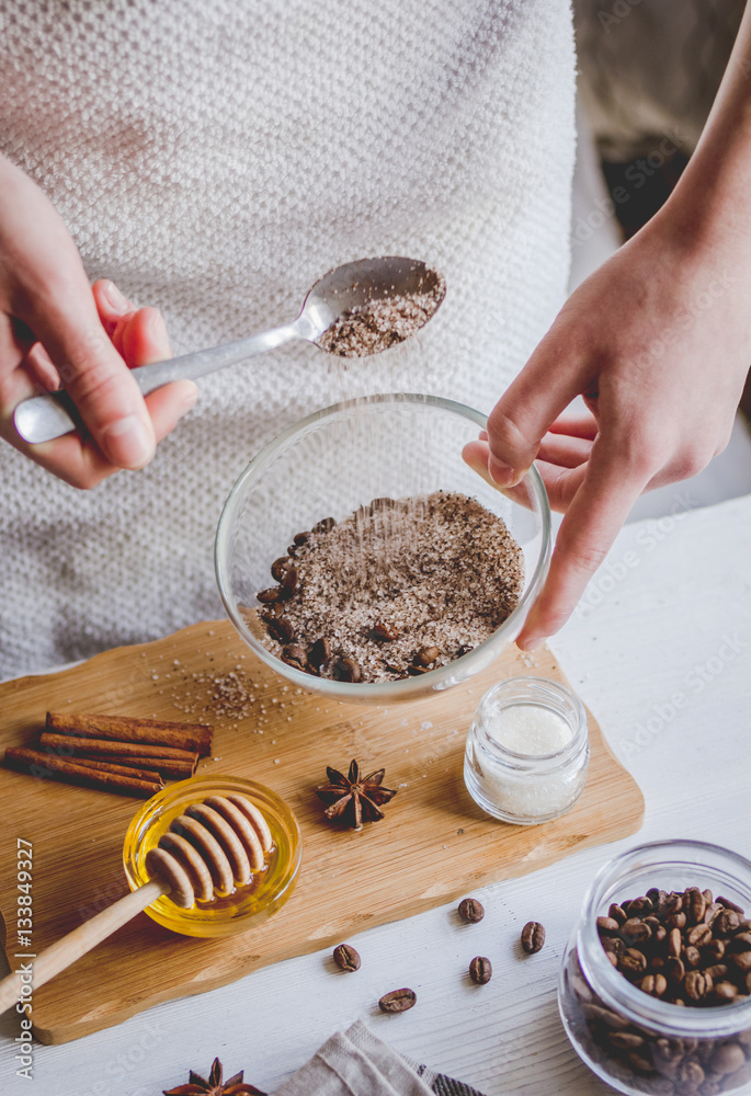 making organic scrub handmade at home with hands