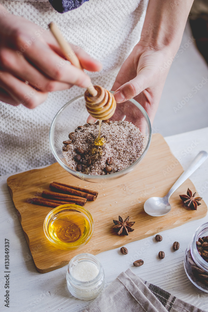 making organic scrub handmade at home with hands