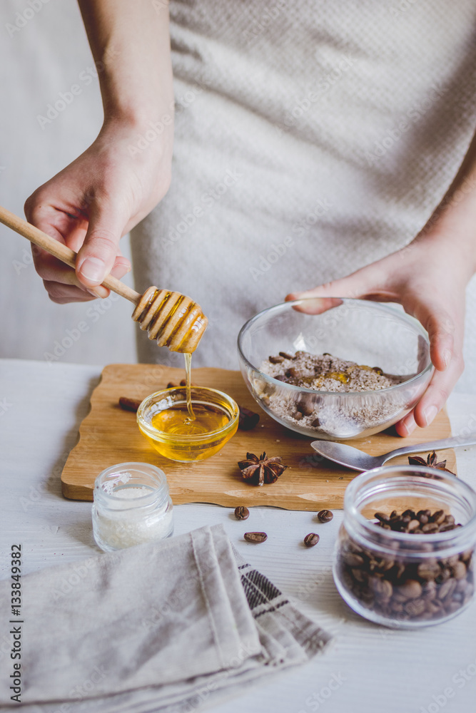 making organic scrub handmade at home with hands