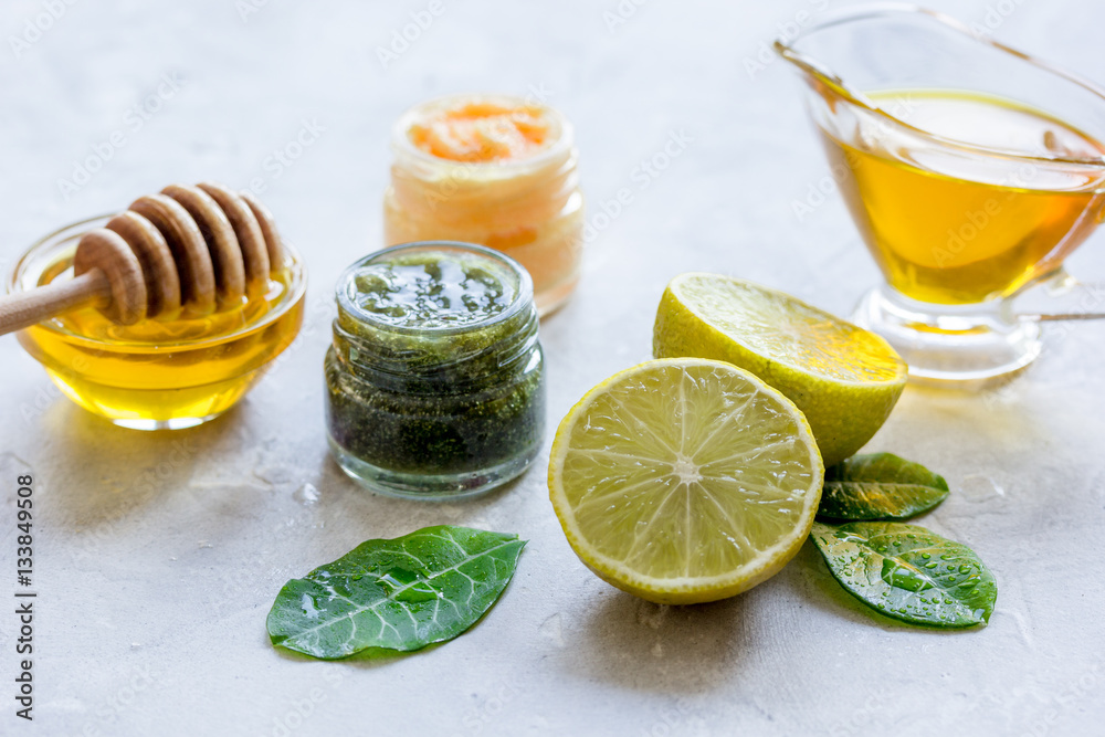 organic citrus scrub homemade on gray background