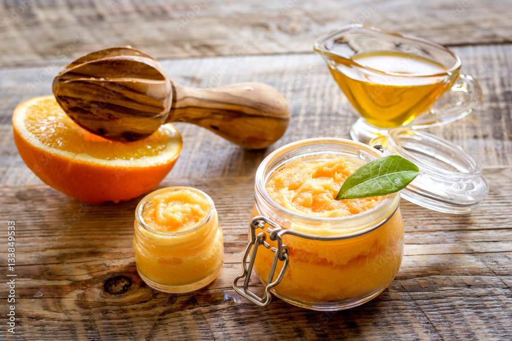 organic citrus scrub homemade on wooden background