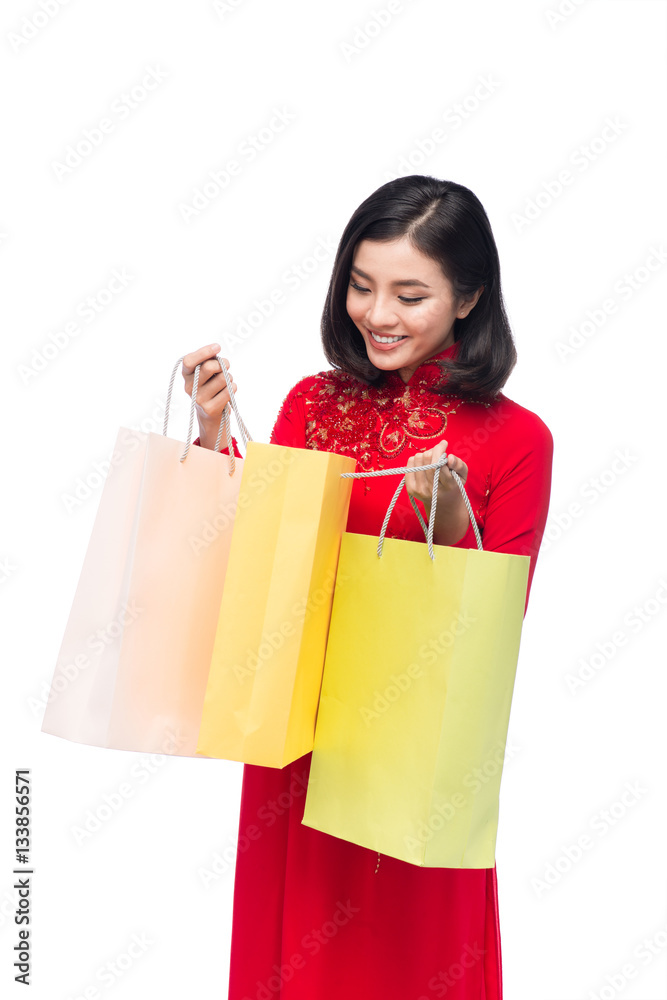 Portrait of a beautiful Asian woman on traditional festival cost