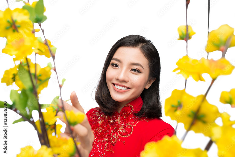 Portrait of a beautiful Asian woman on traditional festival cost