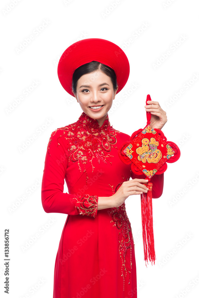 Portrait of a beautiful Asian woman on traditional festival cost