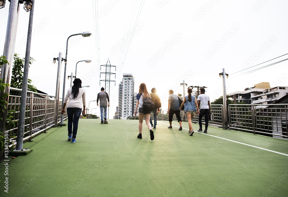 People Friendship Togetherness Rear View Walking Skateboard Yout