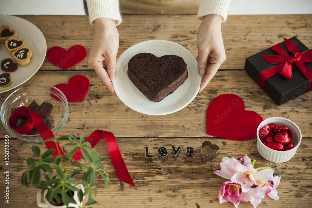 Heart shaped chocolate cake