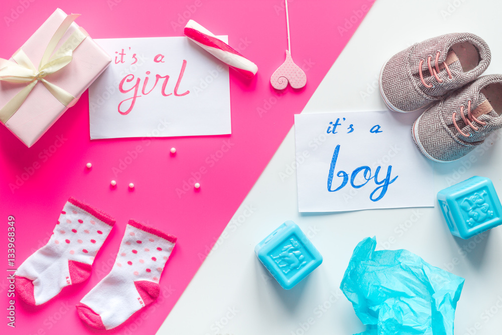 birth child baby shower concept boy or girl top view