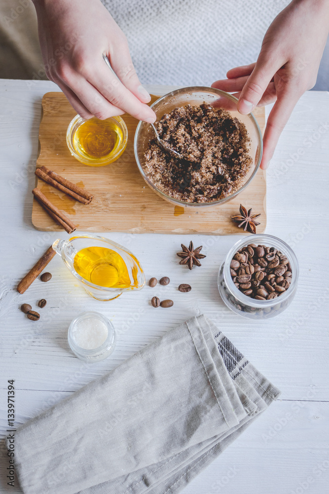 making organic scrub handmade at home with hands