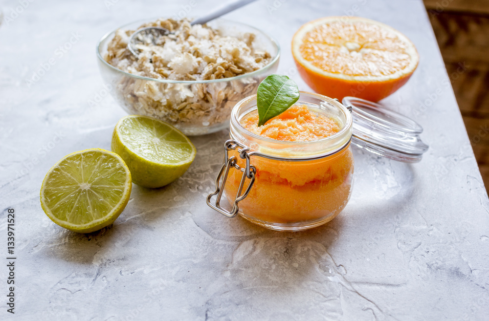 organic citrus scrub homemade on gray background