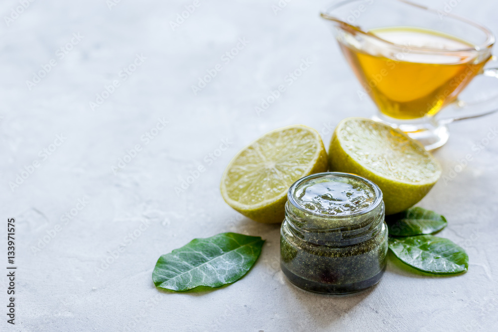 organic citrus scrub homemade on gray background