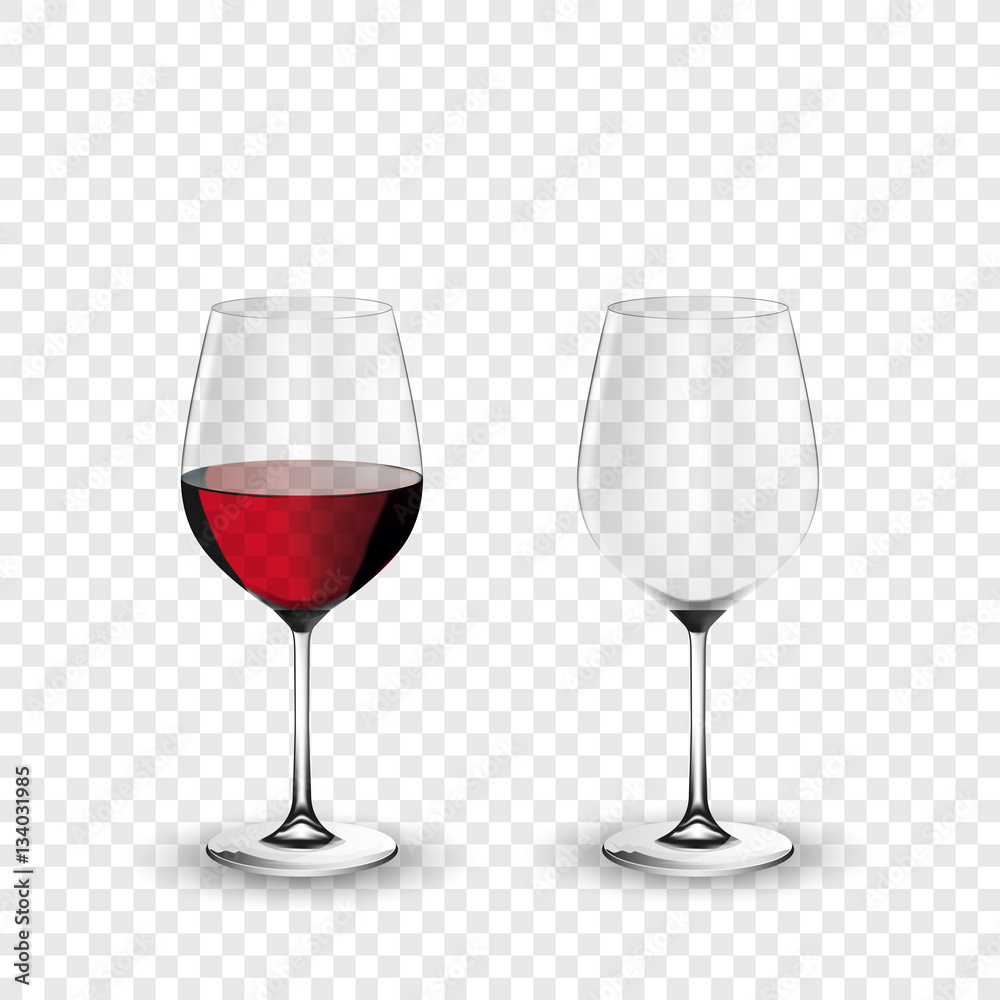 Wine glass, empty and with red wine, transparent vector illustration, eps 10, isolated