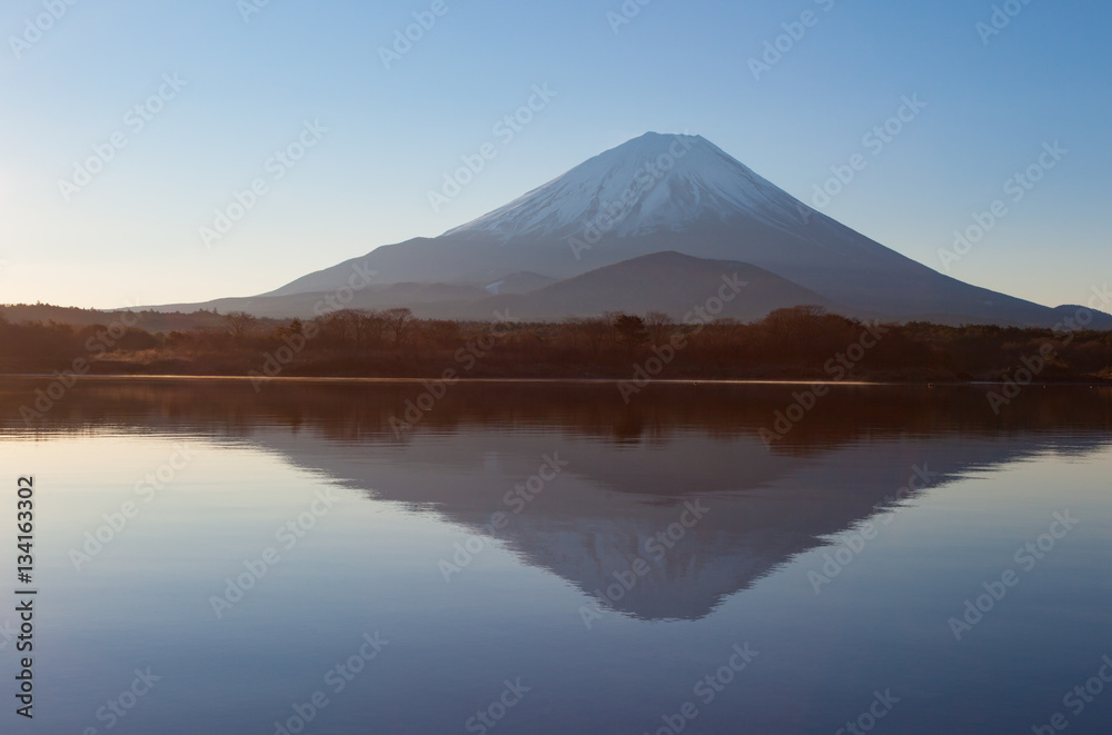 Mountain Fuji and Lake Shoji in morning