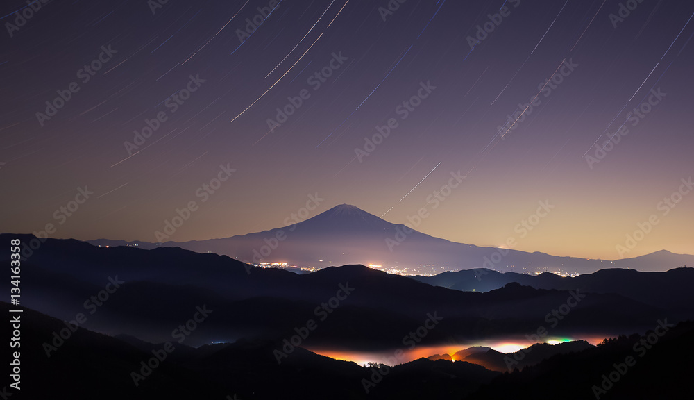 Beautiful sunrise time of Mountain Fuji in autumn season seen from Mountain Takayama , Shizuoka pref