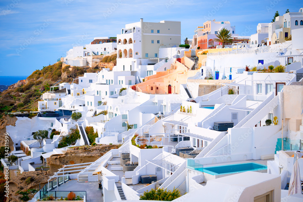 Oia village, view of Ia town, Santorini island, Greece