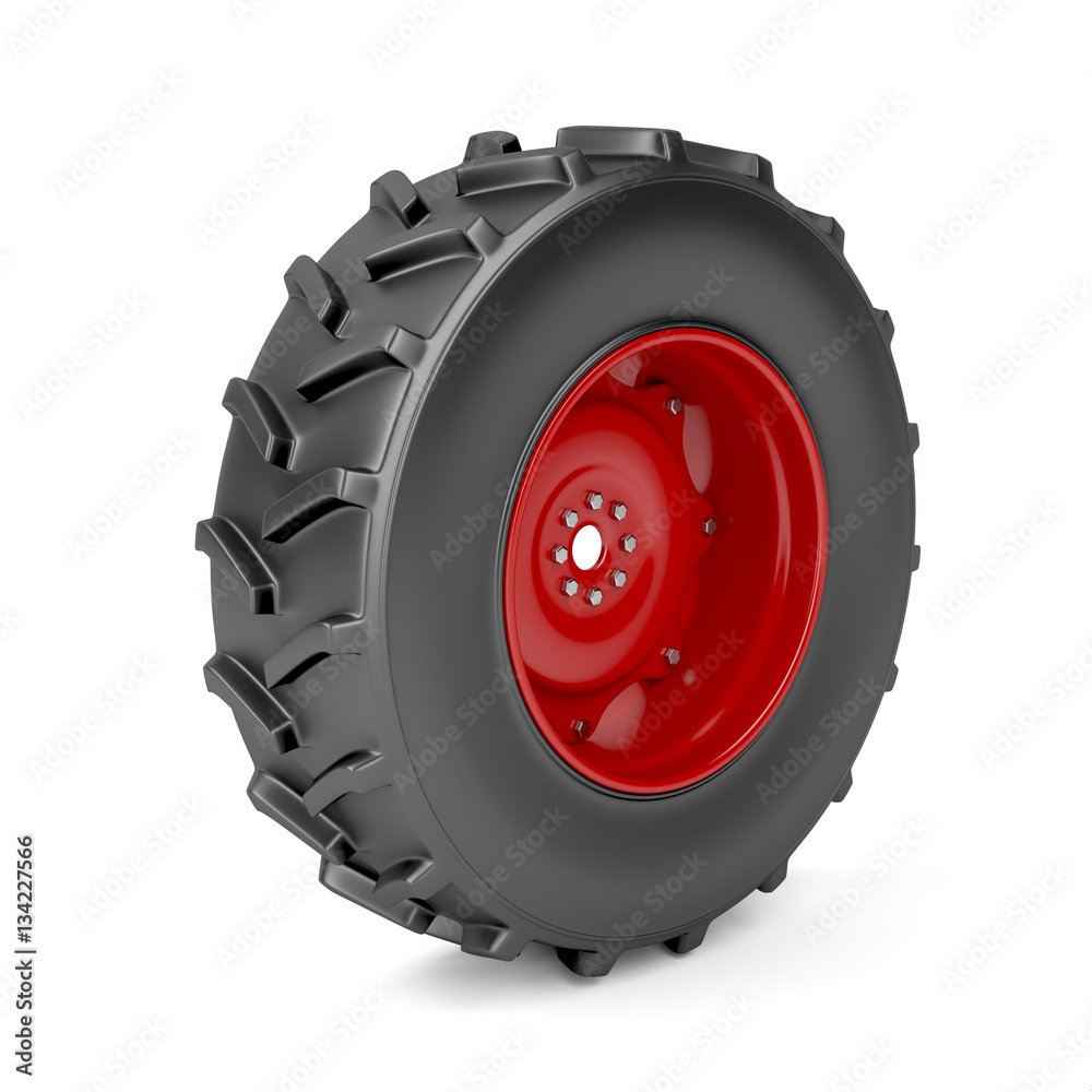 Tractor wheel on white