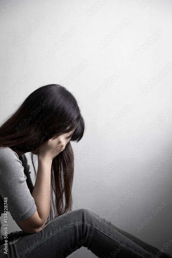 depression woman sit on floor