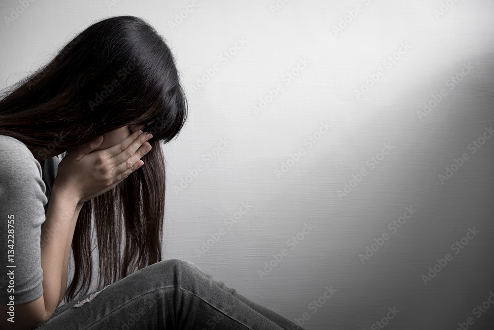 depression woman sit on floor