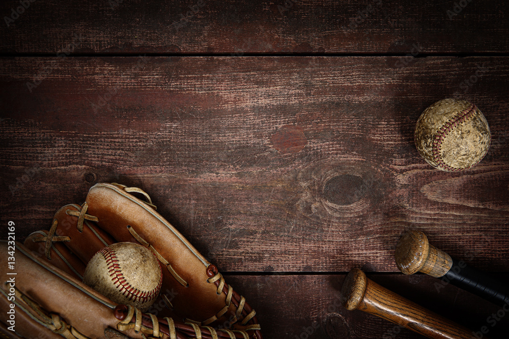 Old Vintage Baseball Background. Shallow focus