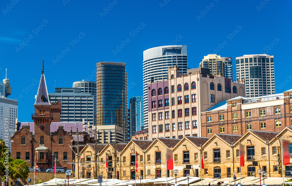 Old warehouses at Campbells Cove Jetty in Sydney, Australia