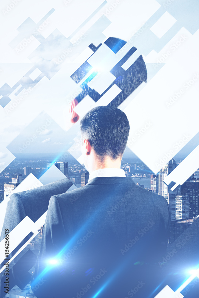 businessman on city background