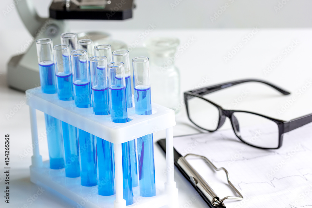 Laboratory, chemistry and science concept on white background