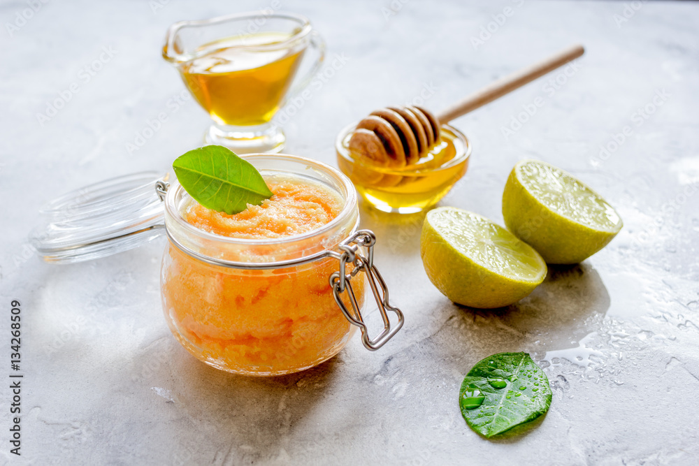 organic citrus scrub homemade on gray background