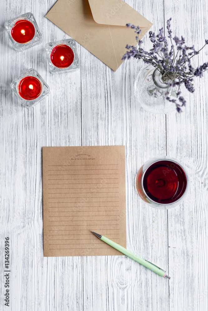 concept Valentines Day love letter wooden background top view