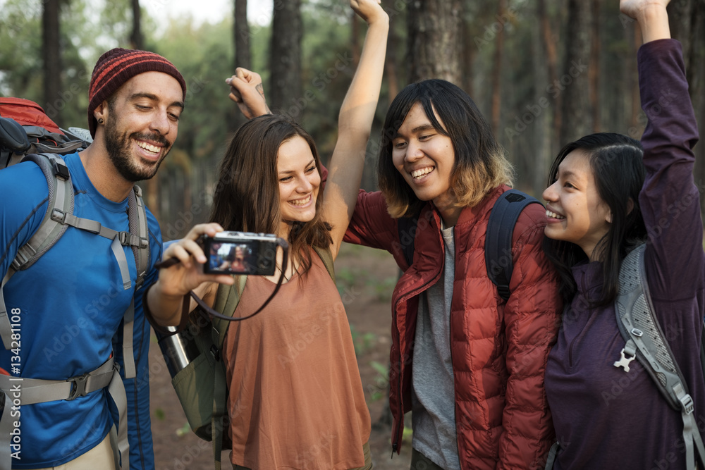 Friends Taking Photos Trip Concept