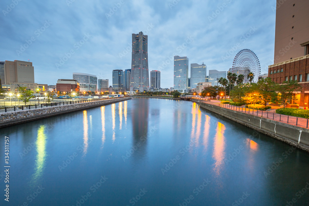 Cityscape of Yokohama city at dawn, Japan