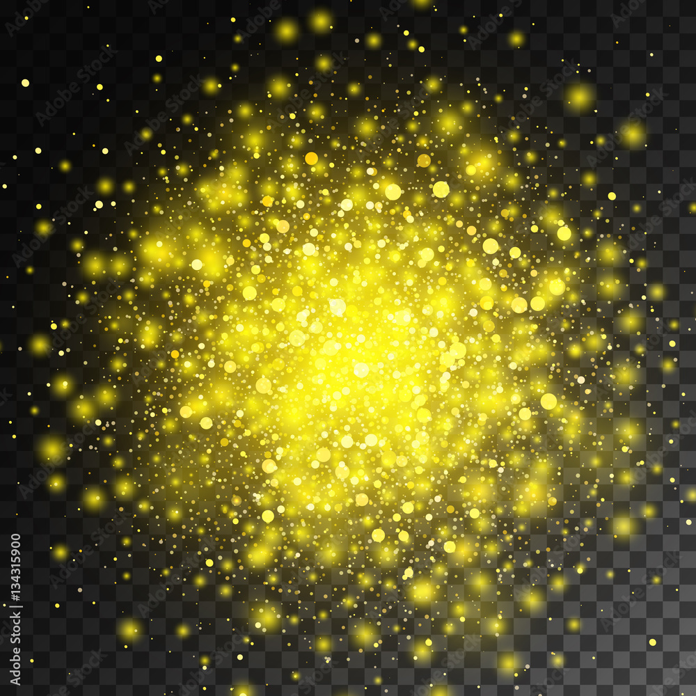 Vector magic gold glow light effect isolated on transparent background. Christmas golden design elem