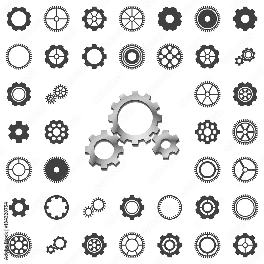 矢量齿轮图标设置在白色背景上。