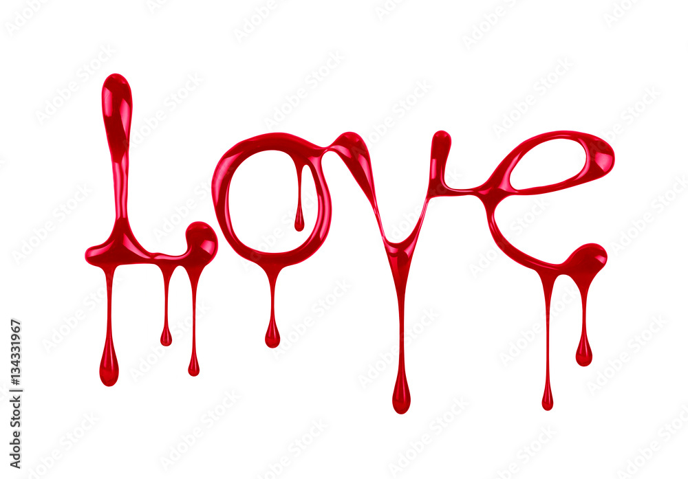 the word Love written by nail polish on white background