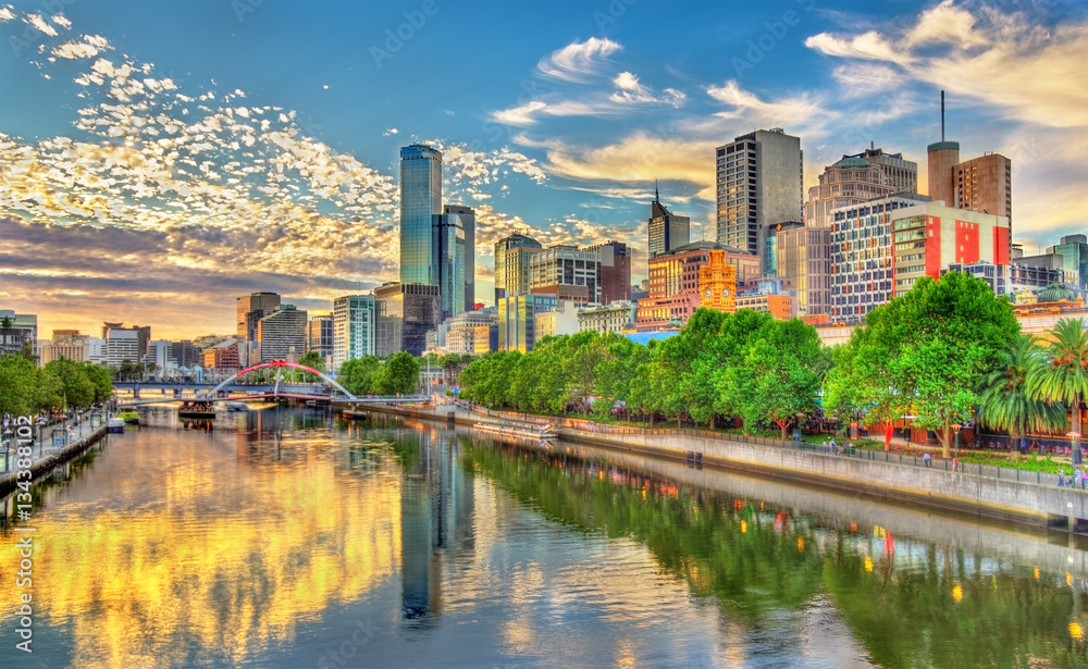 Sunset over the Yarra River in Melbourne, Australia