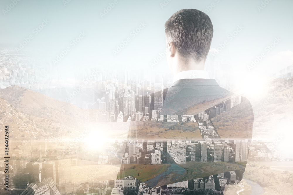 businessman on city background