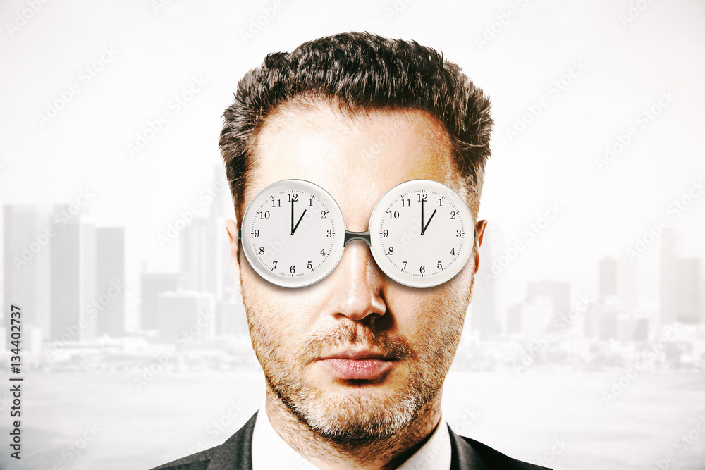 businessman with abstract glasses clock