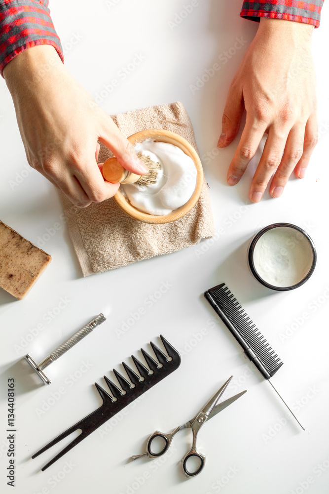 Instruments male hairdresser barbershop top view