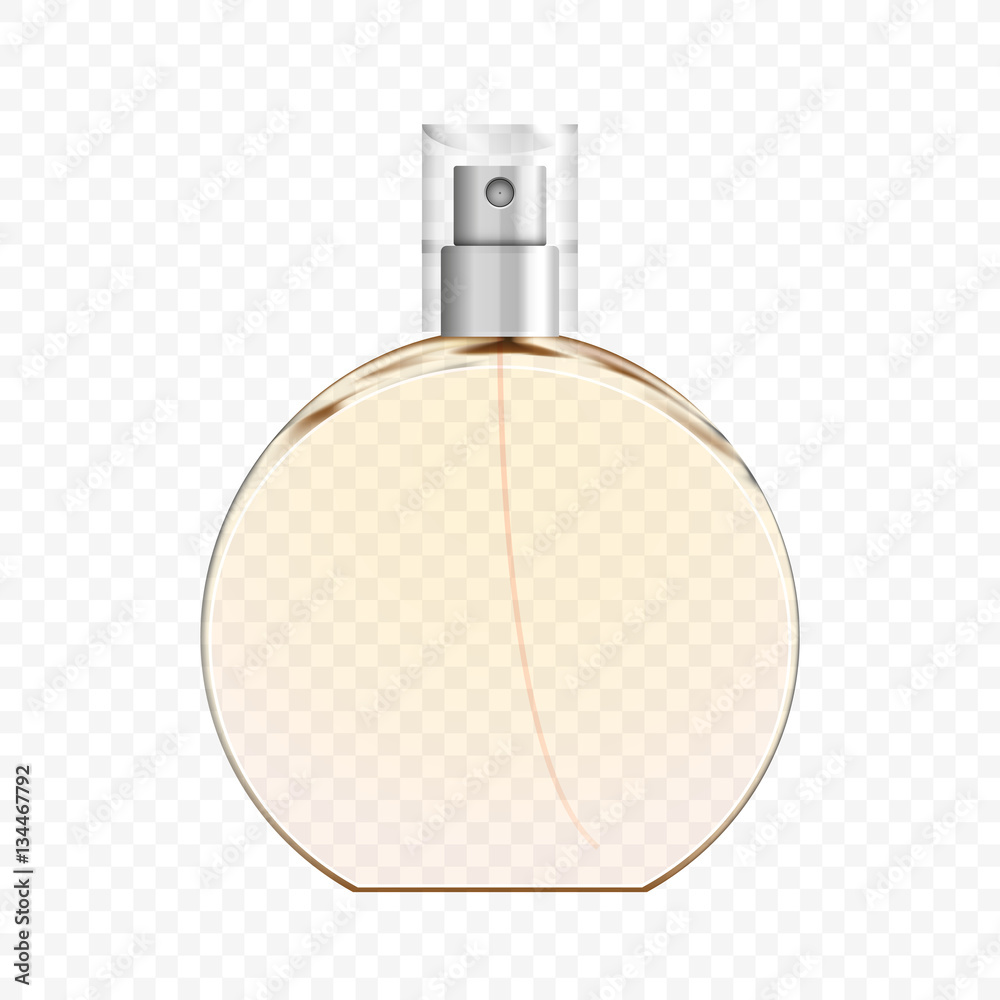 Realistic Transparent Perfume Bottle, Glass vial, vector illustration